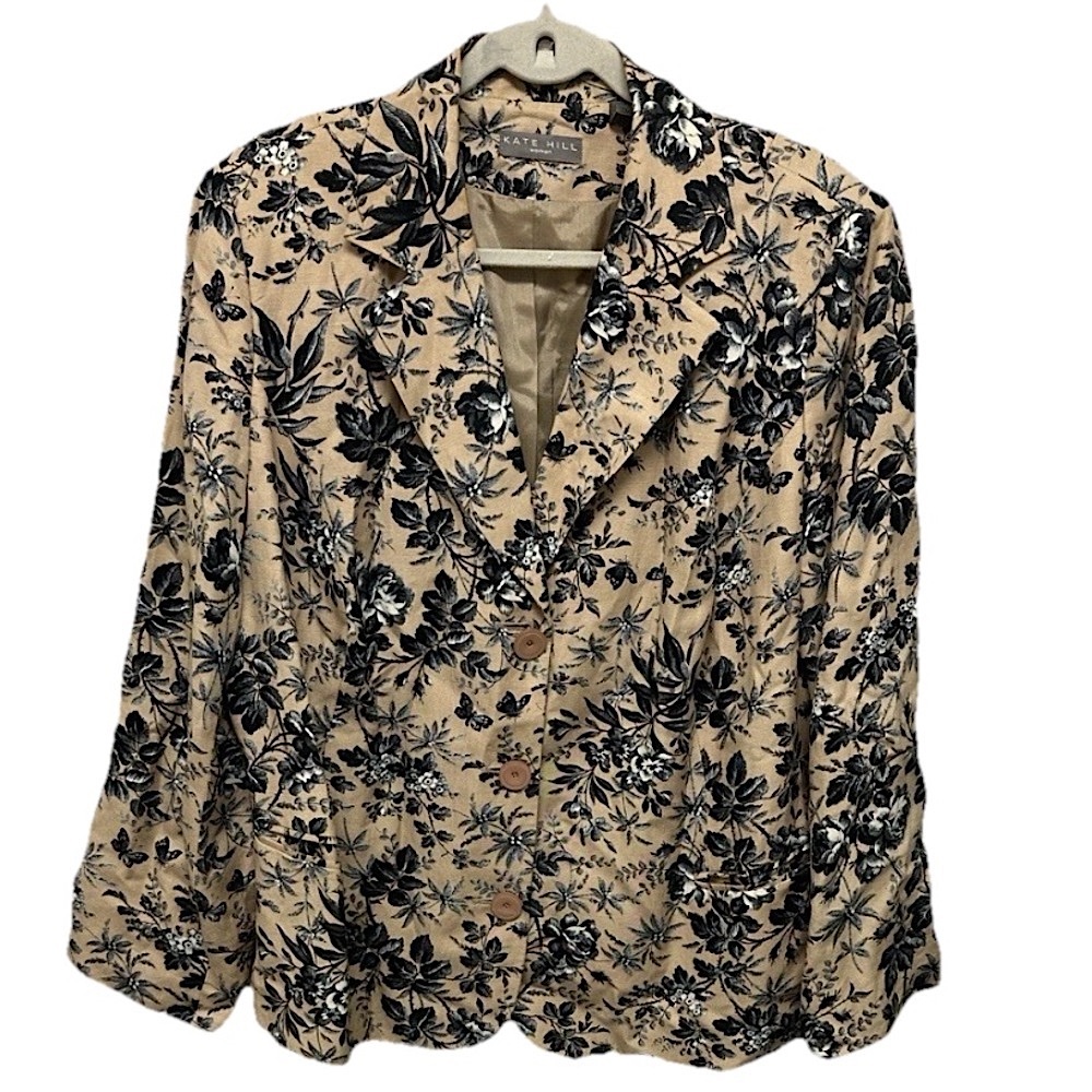 Kate Hill Womens Linen‎ Blazer Size 18W Floral Office Grandma